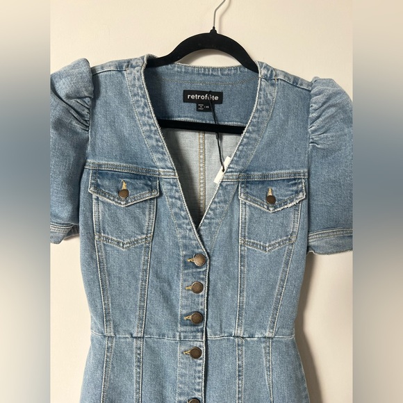 NWT Retrofete Annie Denim Button Up Puff Sleeve Dress in Laguna XS - Picture 8 of 16